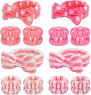 Chanaco 12PCS Spa Makeup and Skincare Set - Microfiber Headbands, Wrist Towels, and Face Wash Wristbands for Women