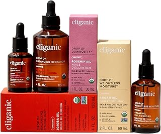 Cliganic Organic Nature’s Glow Oils Trio: Jojoba, Argan & Rosehip - For Face, Hair & Body