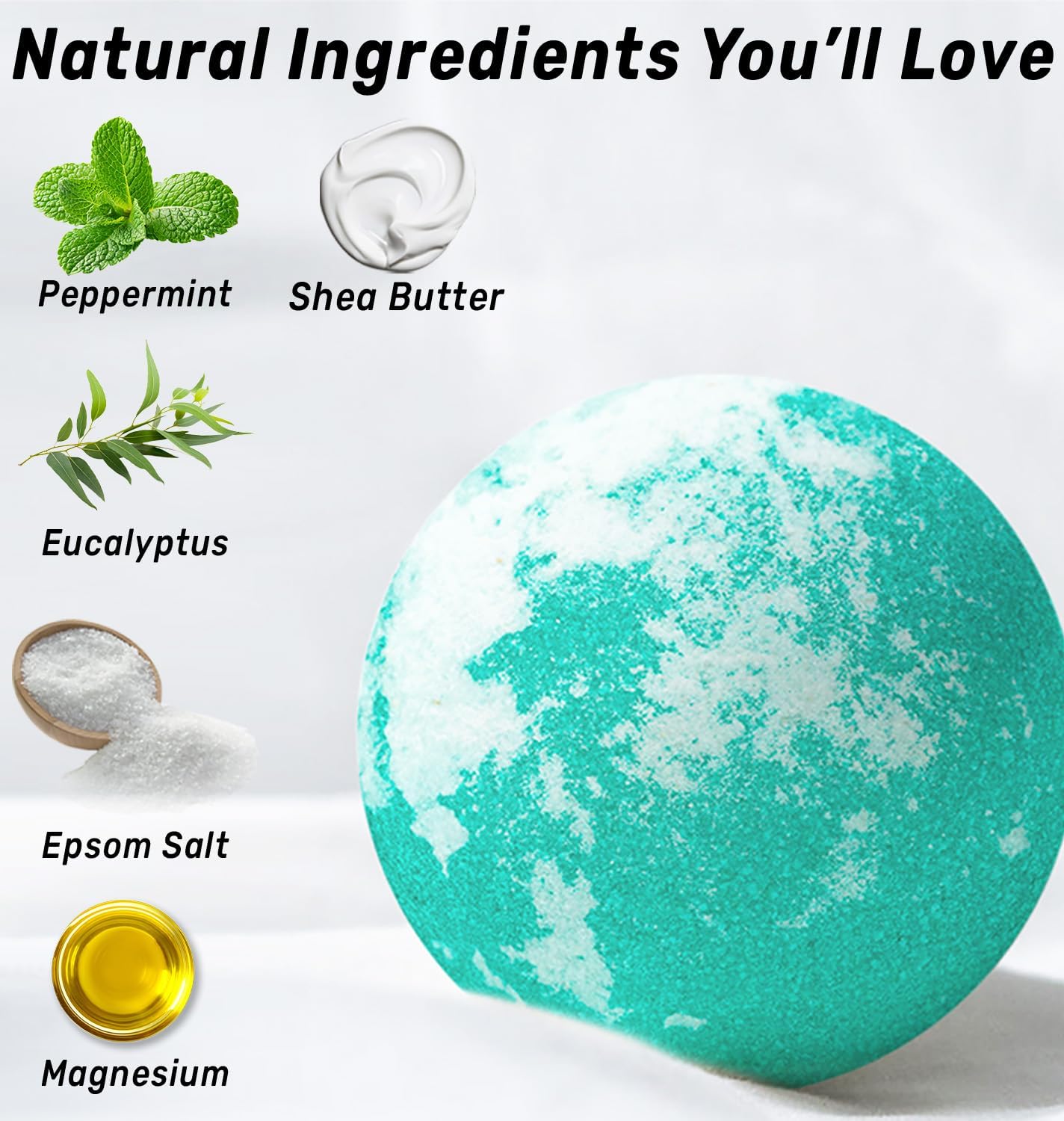 Magnesium Menthol Fizzing Bath Bomb Eucalyptus Peppermint Epsom Salt Refreshing Bubble Spa with Essential Oil Infused Post Workout Sore Muscles Recovery Gift