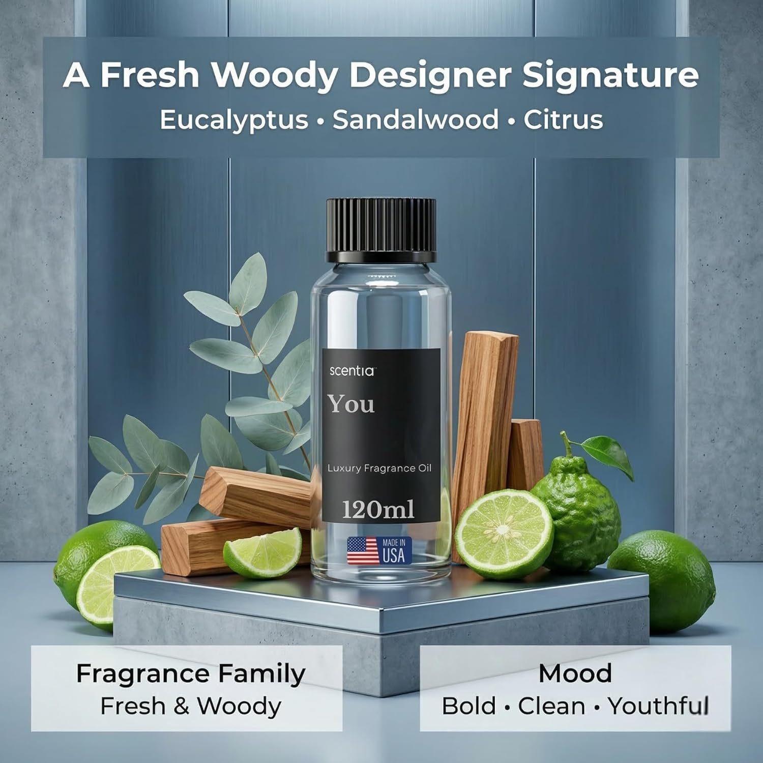 Scentia You Premium Fresh Fragrance Oil for Diffusers – Clean Citrus, Eucalyptus & Sandalwood Home Scent – Cold Air & HVAC Diffuser Oil Refill – 120 ml (4.06 fl oz)