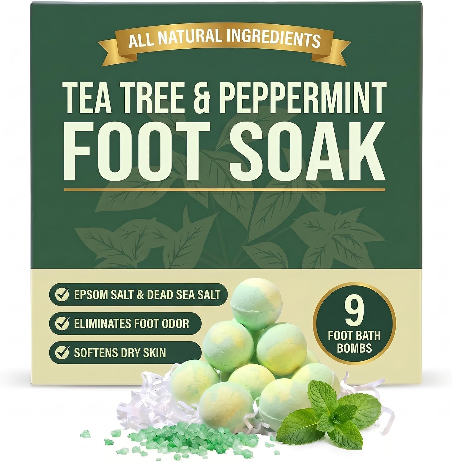 Tea Tree Oil Foot Soak Bombs with Epsom Salt, Cleanses & Refreshes, Softens Calluses, Soothes Tired Feet, Athletes Foot, Therapeutic Blend of Epsom Salt, Dead Sea Salt & 8 Essential Oils
