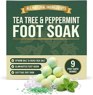 Tea Tree Oil Foot Soak Bombs with Epsom Salt, Cleanses & Refreshes, Softens Calluses, Soothes Tired Feet, Athletes Foot, Therapeutic Blend of Epsom Salt, Dead Sea Salt & 8 Essential Oils