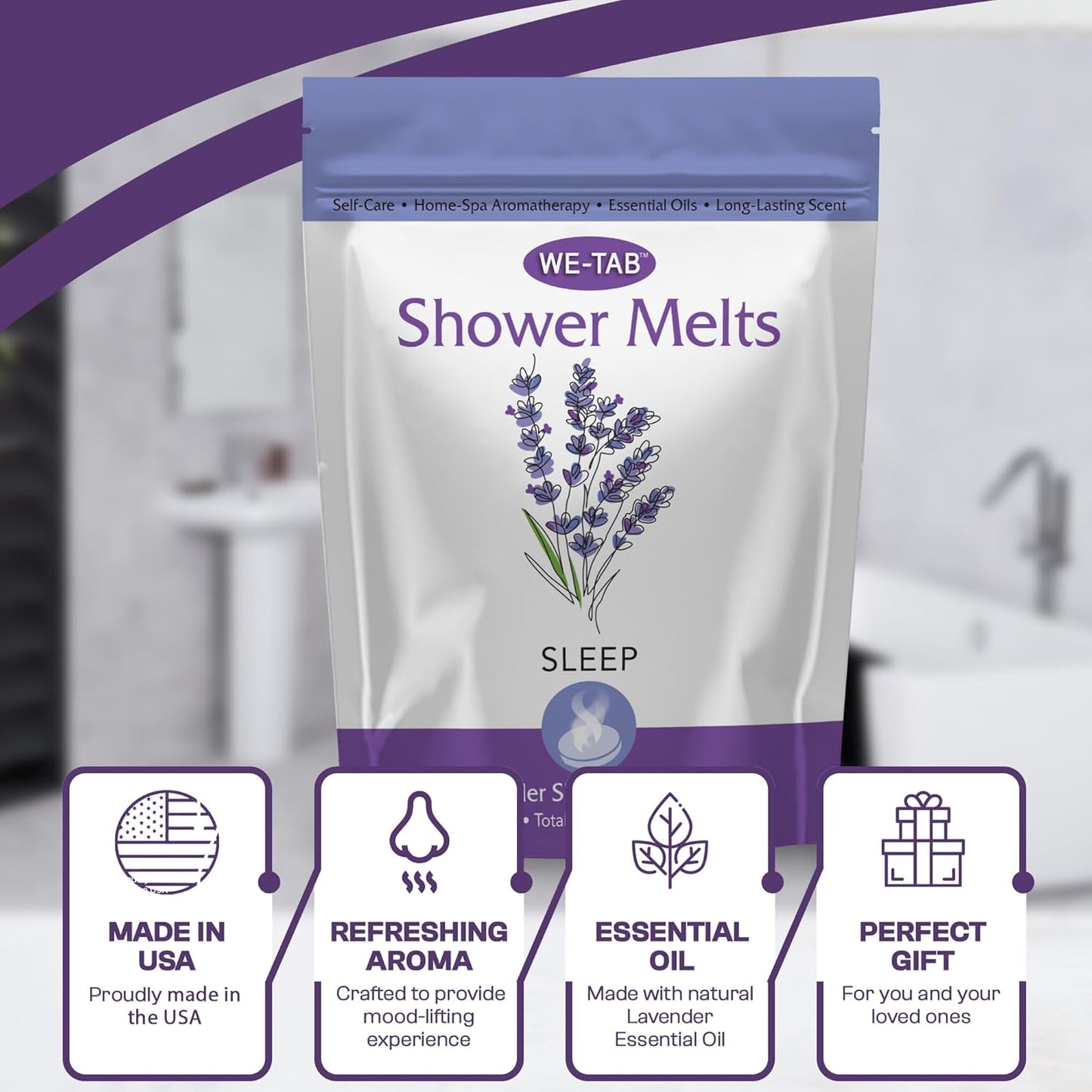 Shower Steamers 10-pk with Essential Oil Aromatherapy to Unwind and Sleep, Long Lasting Lavender Scent, No Stain or Artificial Dye, for Relaxation, Stress Relief and Self Care Gift for Everyone!