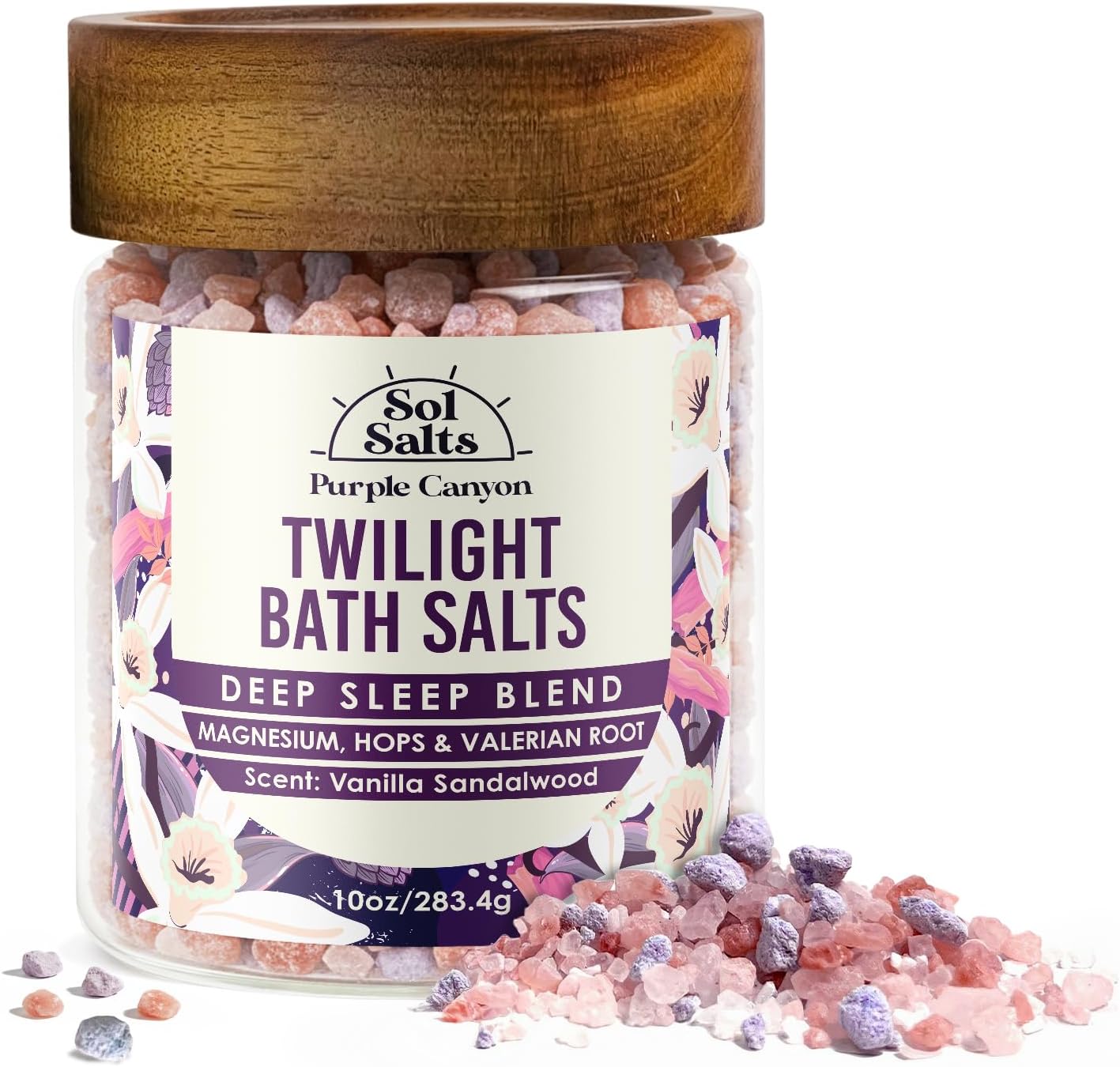 PURPLE CANYON SolSalts Twilight Deep Sleep Bath Salts 10oz | Magnesium-Infused Sandalwood & Vanilla Aromatherapy with Clay Crumbles