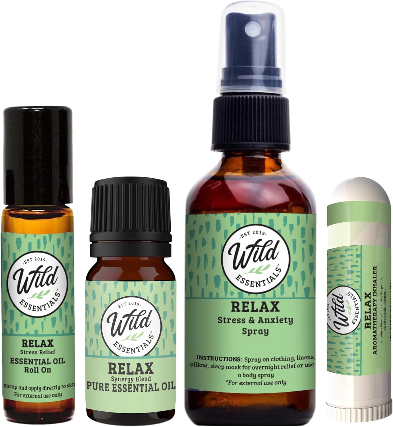 Relax Essential Oil Blend Bundle – Calming Aromatherapy Inhaler, Roll-On, Spray & Pure Essential Oil for Stress Relief, Meditation & Yoga