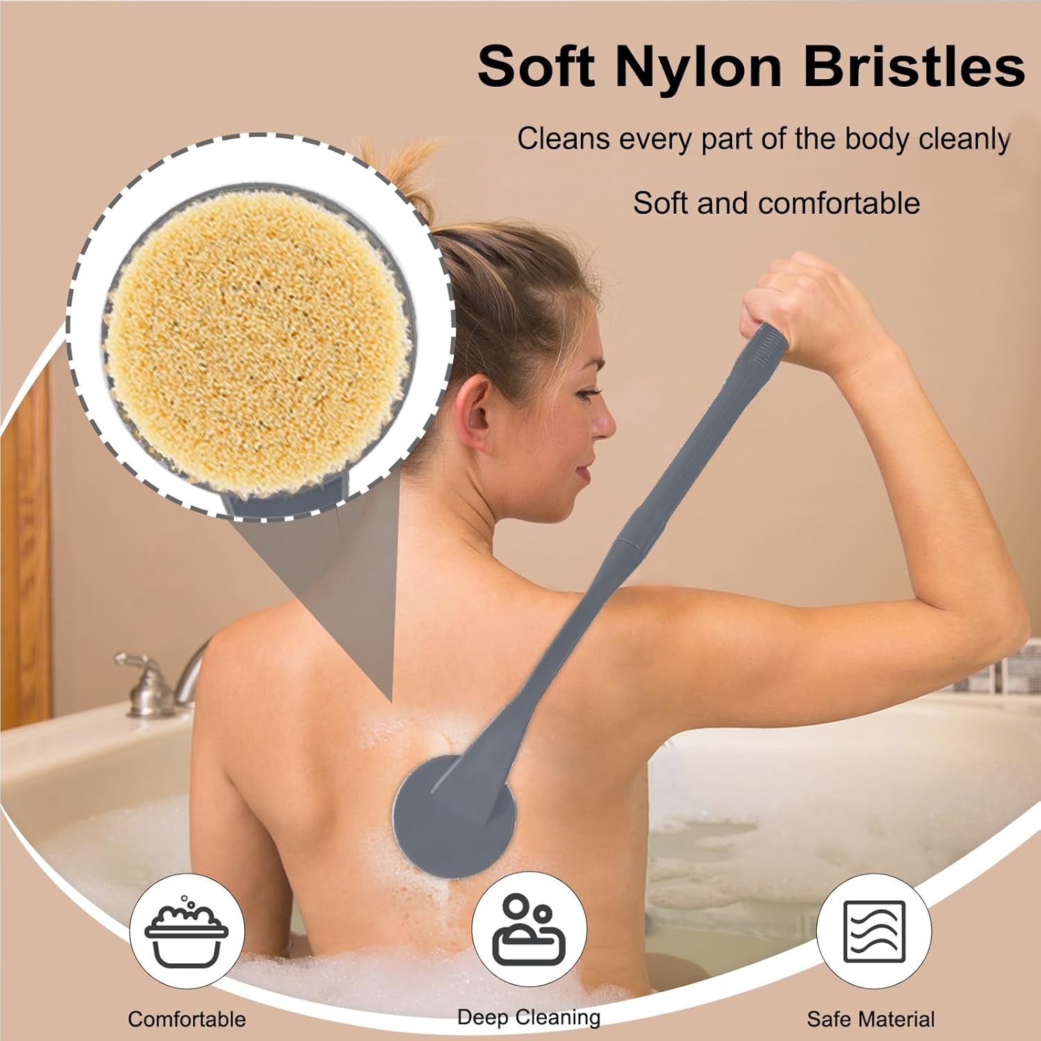 Gobiteli Back Scrubber for Shower,20.5" Long Handle Shower Brush for Body for Deep Clean,Back Brush for Shower for Men Women(Grey)