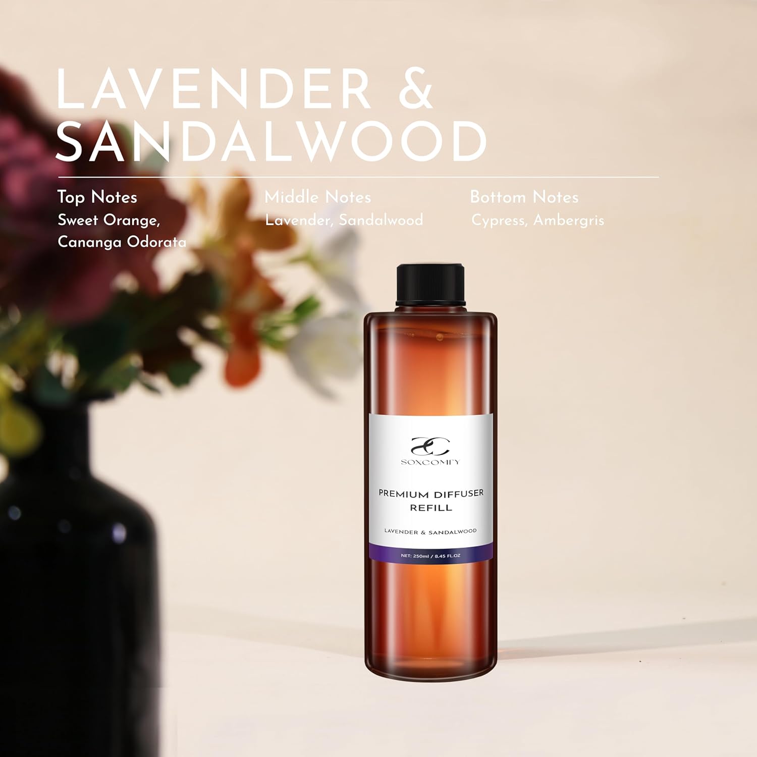 Diffuser Oil Refill, 250ml / 8.45 fl oz, Lavender & Sandalwood - Reed & Aromatherapy Diffuser Oil, Long-Lasting Home Fragrance, Sweet Orange & Cedarwood Notes
