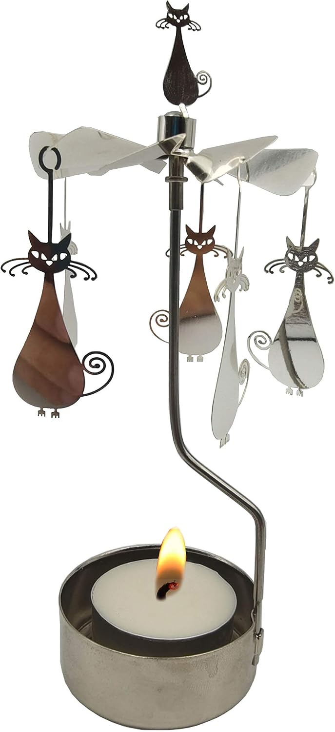 Rotary Candle Holder Spinning Metal Cartoon Cat Design | Candleholder, Small Gift, Home Decoration, Party Wedding