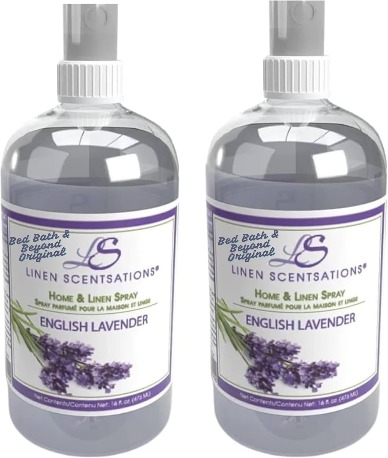 Linen Scentsations Fabric and Linen Spray 2 Pack, English Lavender, 16oz x2 (32oz Total) - Odor Eliminator & Freshener for Bedding, Clothes, Room & Pillow