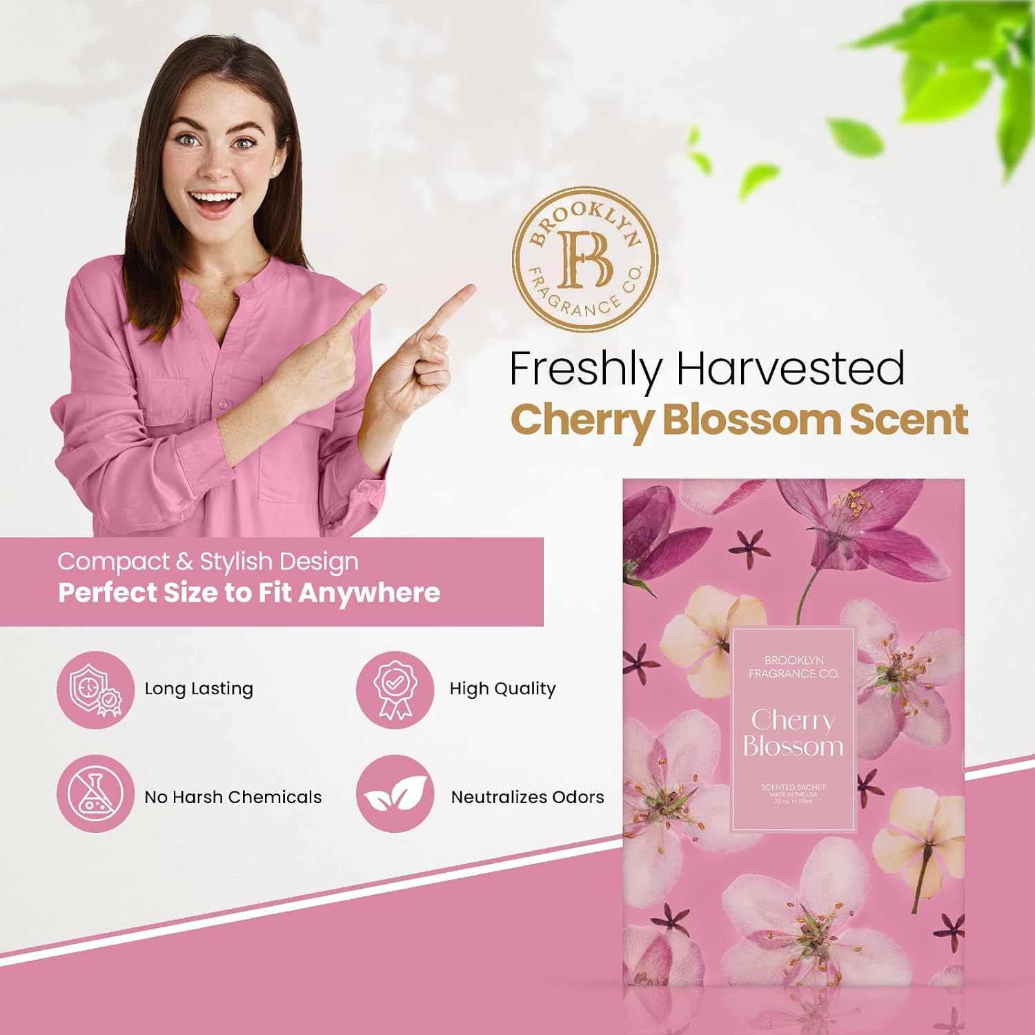 Brooklyn Fragrance Co. Spring Florals Sachet Bags – Cherry Blossom Scented Pouches – Perfect Aroma for Drawers, Closets, Cars and Bathrooms – Long-Lasting Fresh Scent Sachets (6- Pack)