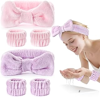 Dorbetar 6Pack Headband and Wristband Set for Washing Face, Spa Skincare Makeup Headband, Soft Puffy Hair Band Bow Tie, for Women and Teen Girl Trendy Stuff Gifts