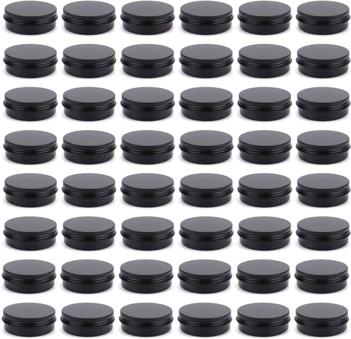 Foraineam 48 Pack 2 oz Round Lip Balm Tin Cans - Aluminum Cosmetic Sample Containers with Screw Lid - Matte Black Metal Empty Tins Storage Travel Tin Jars