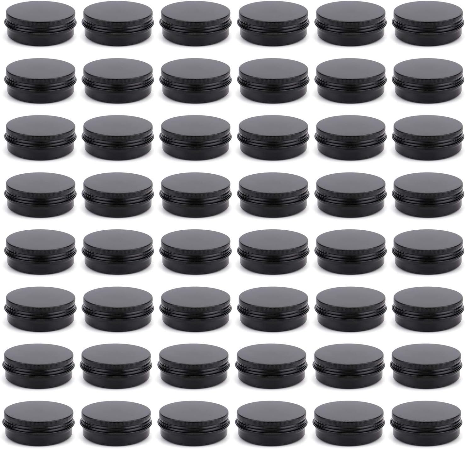 Foraineam 48 Pack 2 oz Round Lip Balm Tin Cans - Aluminum Cosmetic Sample Containers with Screw Lid - Matte Black Metal Empty Tins Storage Travel Tin Jars