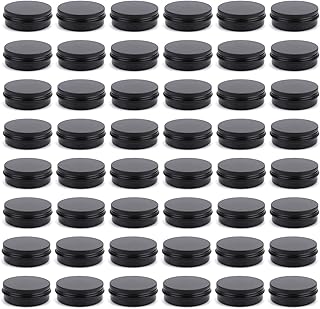 Foraineam 48 Pack 2 oz Round Lip Balm Tin Cans - Aluminum Cosmetic Sample Containers with Screw Lid - Matte Black Metal Empty Tins Storage Travel Tin Jars