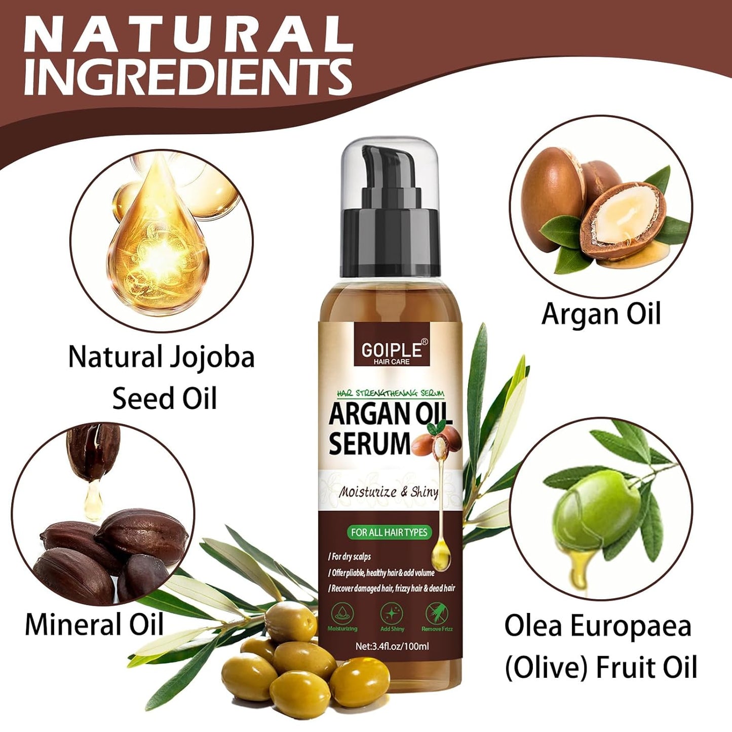 Argan Protein Hair Oil Serum Argan Oil Styling & Moisturizing Oil - Anti Frizz Control Nourishes & Repair Argan Oil for Dry Damaged Hair & Sclap Heat Protectant Serum for Shine Prevent Hair Burns