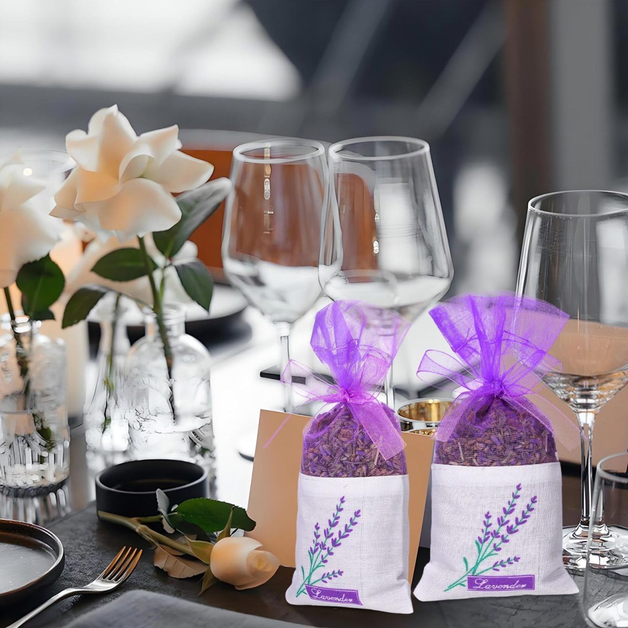 25 Pack Lavender Sachet Bags Empty - Lavender Sachets for Drawers and Closets Odor Eliminator - Purple Potpourri Bags Home Fragrance Empty Cotton Organza Pouches for Rose Orange Cinnamon