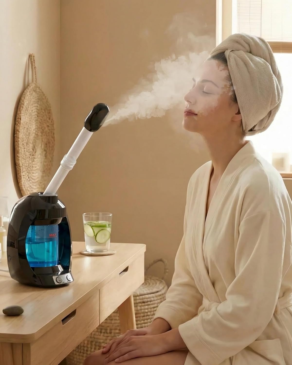 Facial Steamer-Nano Ionic Face Steamer for Facial Deep Cleaning, Vaporizador Steamer for Esthetician, Professional Facial Steamer for Home Facial Spa. (Black)