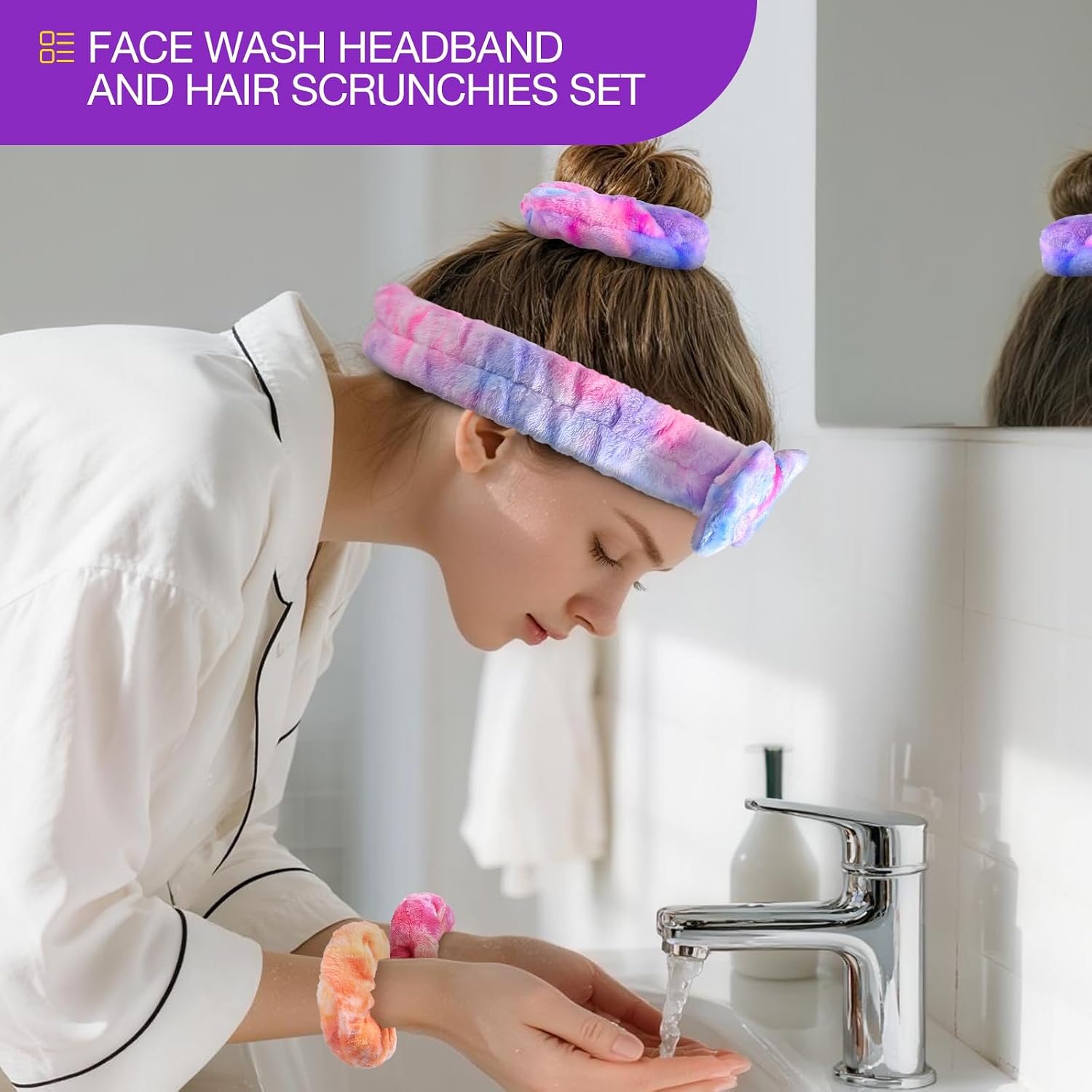 YGQQOY Stocking Stuffer for Teen Girls, Spa Headband With Hair Scrunchies for Skin Care, Headbands for Washing Face,Makeup Headband