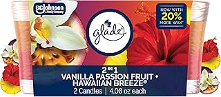 Glade 1-Wick 2in1 Scented Candle Jar, Hawaiian Breeze & Vanilla Passion Fruit, Air Freshener Infused with Essential Oils, 4.08 Oz, 2 Count
