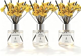Reed Diffuser Set of 3 Pack, Lavender White Jasmine Lemongrass Scented Oil Diffuser with 5 Sticks, Reed Diffuser for Home, Bathroom, Bathroom Air Freshener 1.7 FL.oz Each