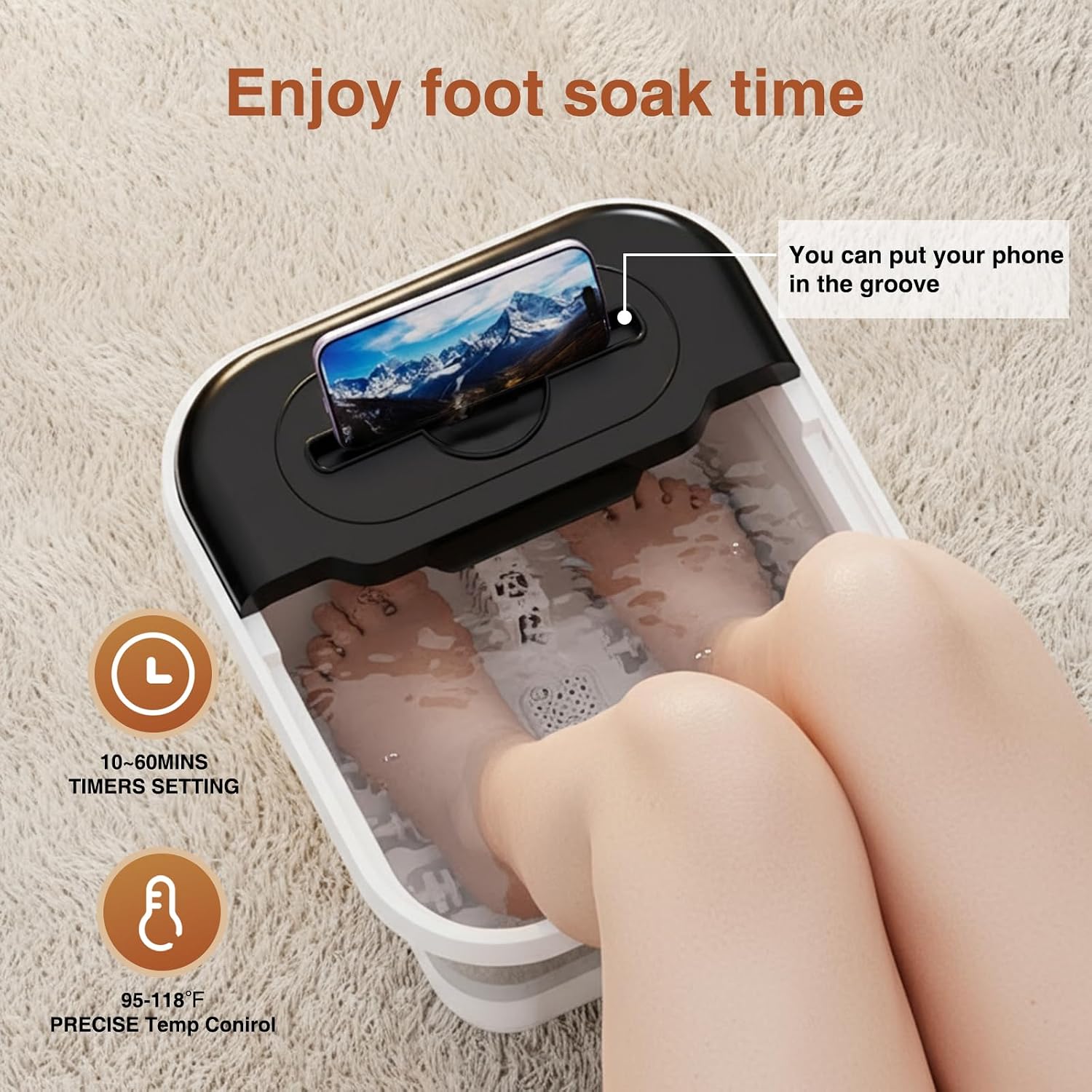 Pedicure Foot Spa with Heat, Bubble Jet, Temperature Control & Timer, collapsible foot spa Massager with Remote Control and 8 Shiatsu Massage Rollers,Pedicure Tools for Feet,Foot Bath Soak Tub