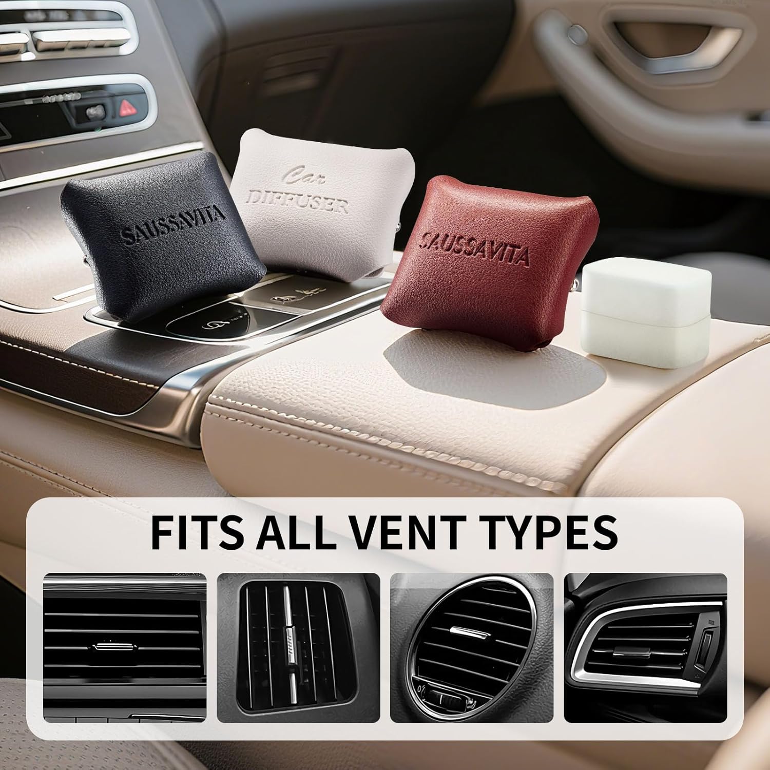 Car Air Freshener Diffuser Vent Clip 2 Pack, Car Fresheners Rose Sandalwood Scented Leather Design, Car Diffuser Flower Scented for 30 days Long Lasting Black