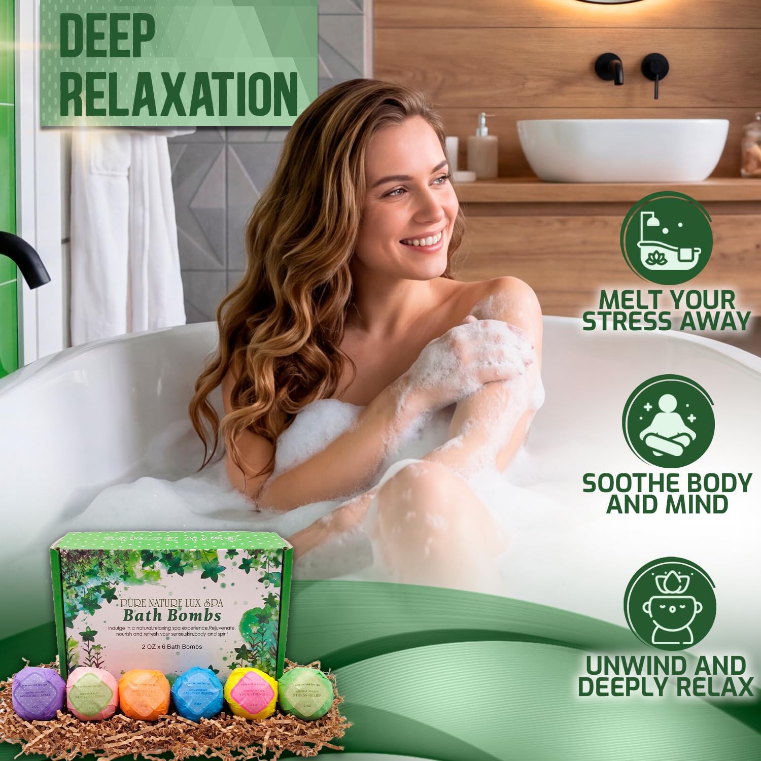 Bath Bombs Gift Set - 6 Individually Wrapped Aromatherapy Fizzies with Coconut and Essential Oils - Relaxing Spa Gift for Women - Set of 6 (2 Oz Each)