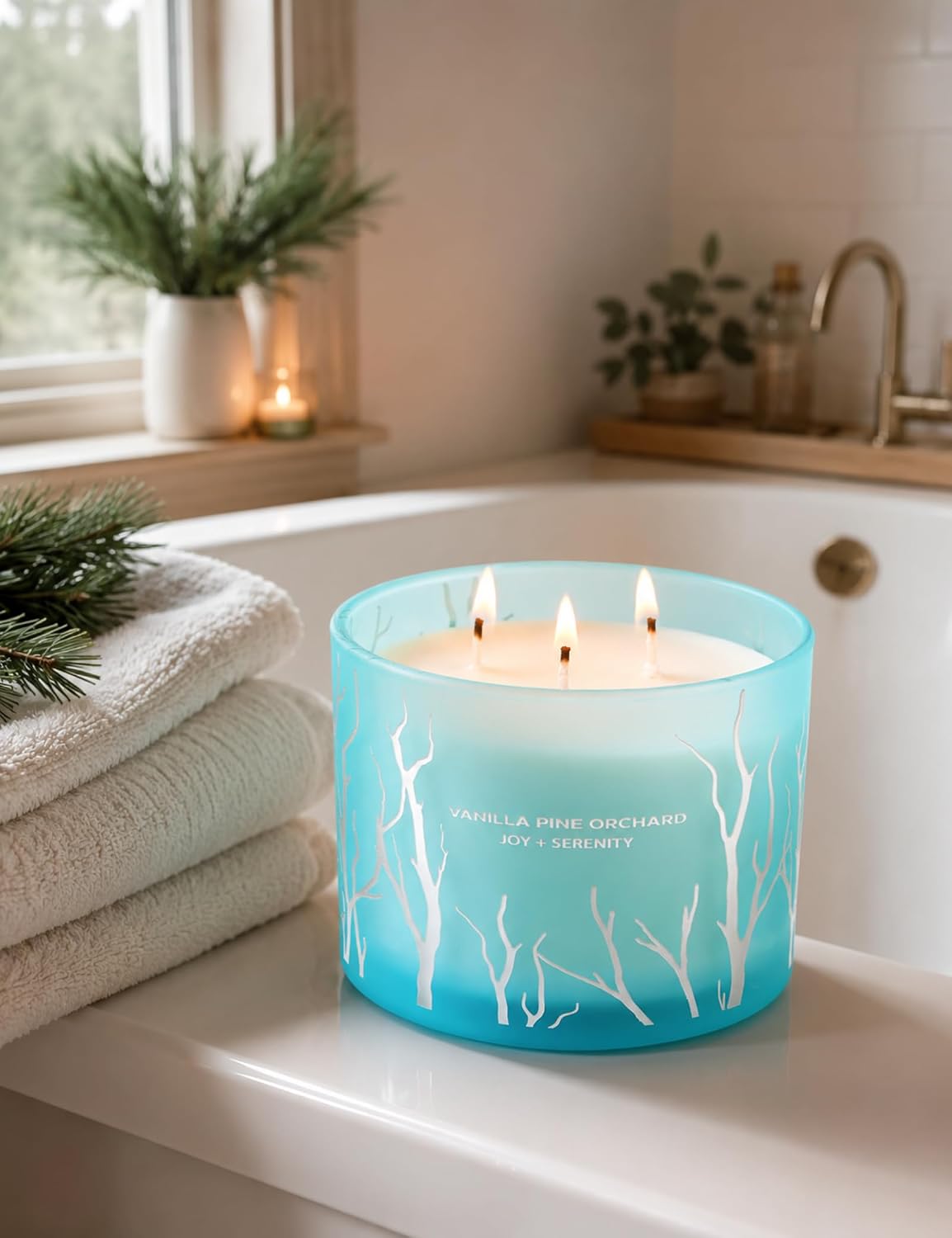 Vanilla Pine Orchard Candle | 14.5oz Large 3 Wick Soy Wax Candle for Home | Strongly Scented Winter Apple Vanilla Aromatherapy Candle | Long Lasting, Clean Burn | Stress Relief Gift for Women & Men