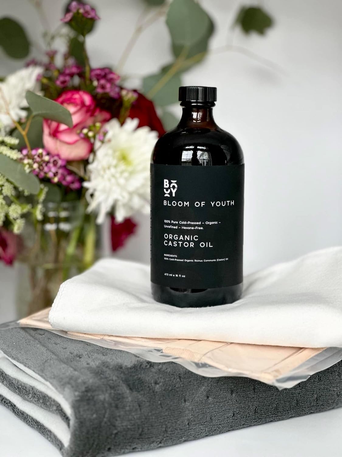 100% Pure Cold Pressed Organic Castor Oil, Glass Bottle 16oz | Hexane Free, Unrefined, USDA Certified | For Hair, Skincare, Castor Oil Pack, Face, Joints, Carrier Oil, Eyelashes, Eyebrows