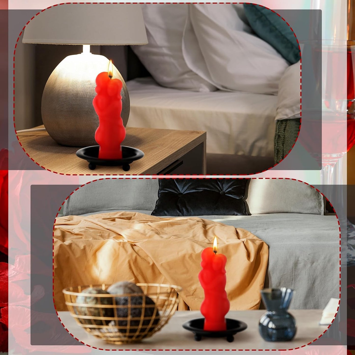 Jingmore 1 Set Love Ritual Spell Candle Red Lovers Candle Holder Couple Hugging Wax Figure with Black Iron Plate for Home Wedding Dinner Parties Fall in Love with Me Decor(Half Body)