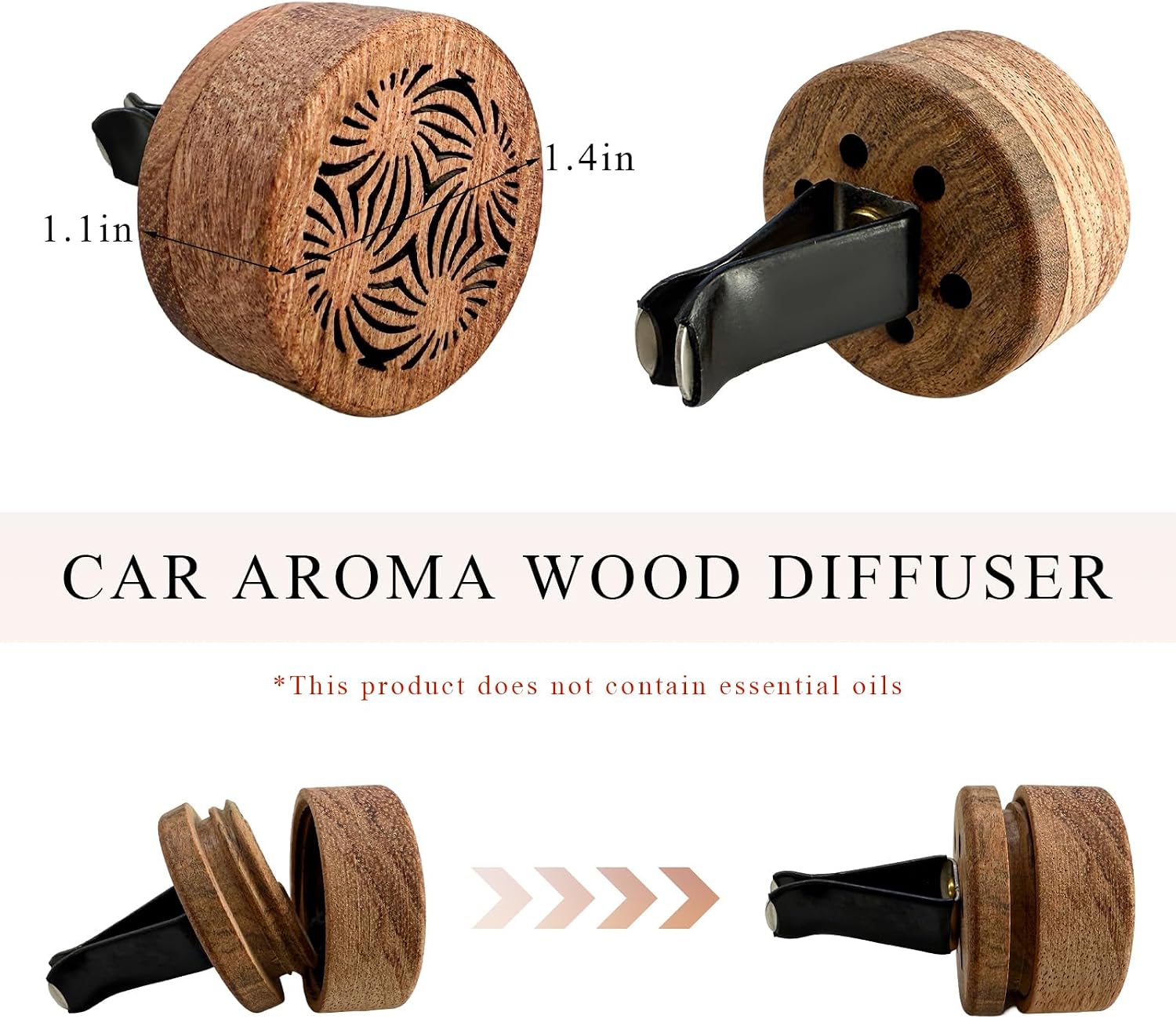 KVAEY 2 PCS Wood Car Essential Oil Diffuser, Wooden Aromatherapy Essential Oils Diffuser with Vent Clip, Wood Vent Clip Air Freshener for Vehicle Office Home Bedroom (Lucky Stamen)