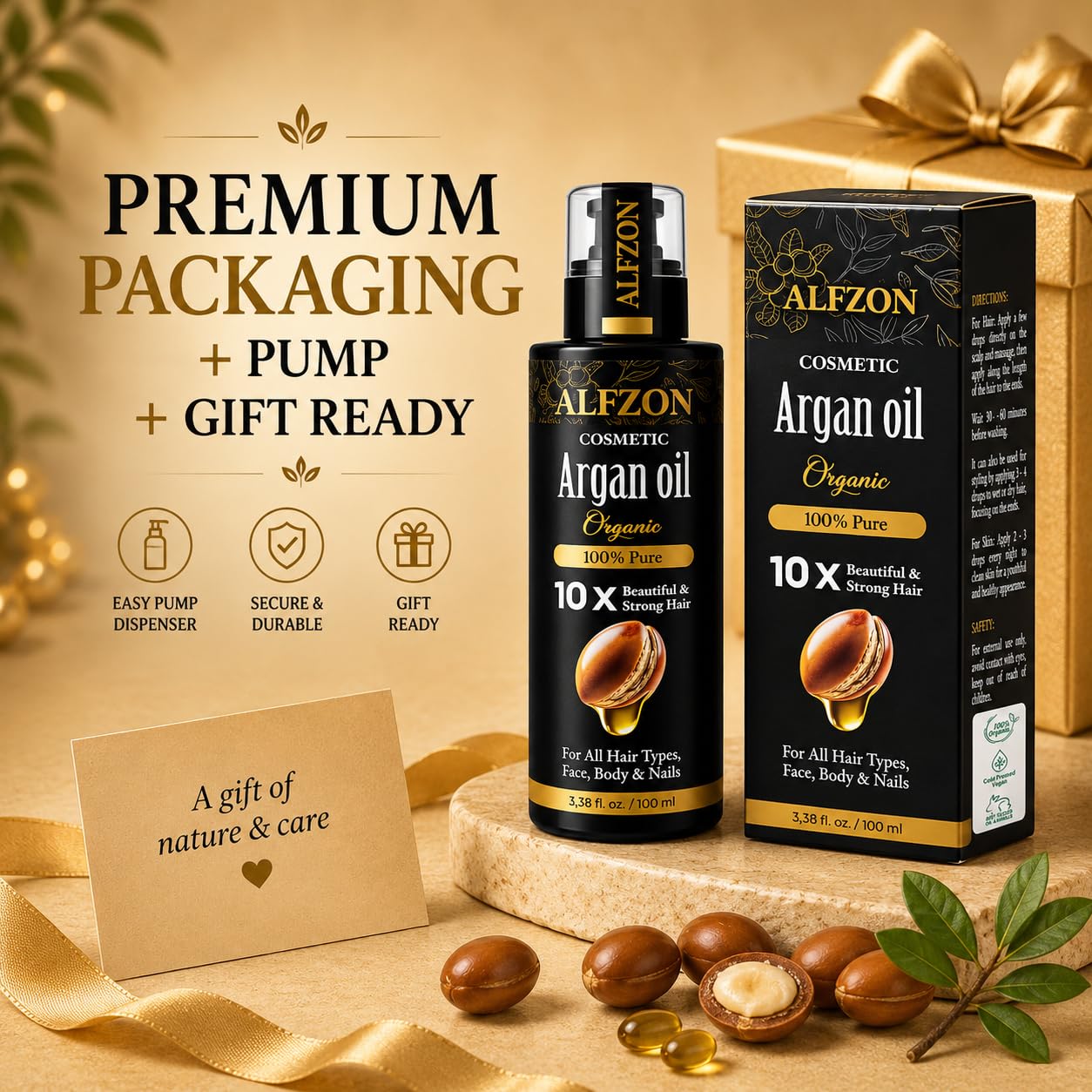 Moroccan Argan Oil 100% Pure USDA Organic Cold Pressed Unrefined – Deep Moisturizing Hair & Scalp Treatment for Dry, Damaged, Curly & Frizzy Hair – Face & Skin – 3.38 Fl Oz Glass Bottle