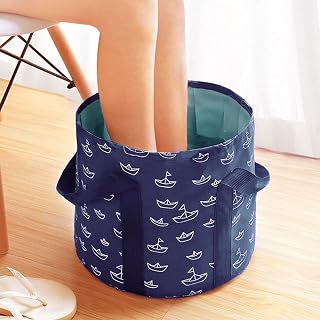 Collapsible Foot Soak Bucket 25L, Portable Foot Bath Basin, Foldable Travel Pedicure Tub, Double-Layer Leak-Resistant PEVA Liner, Reinforced Fabric, Hanging Loop(Blue)