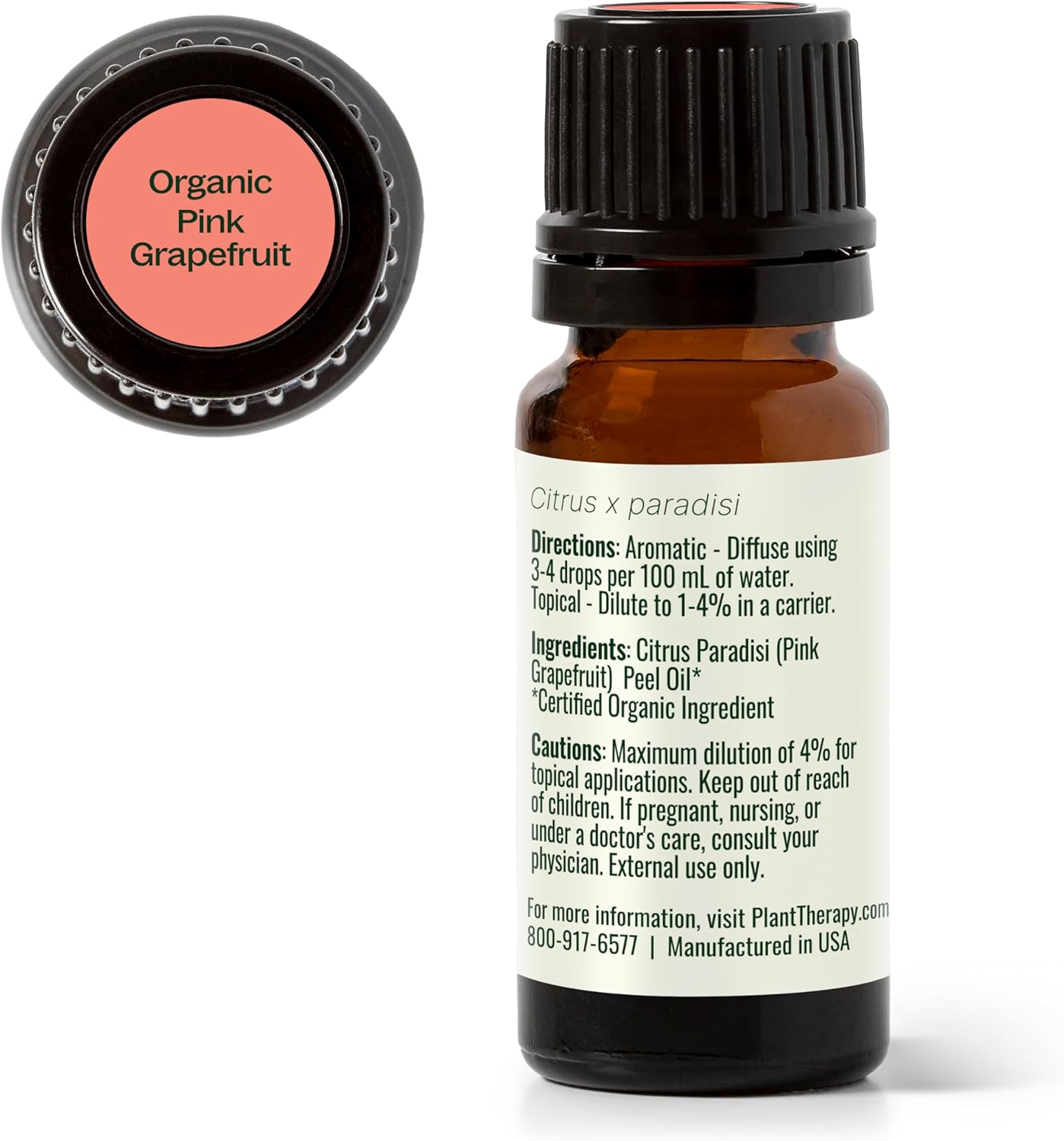 Plant Therapy Organic Pink Grapefruit Essential Oil Pink 10 mL (1/3 oz), 100% Pure, Undiluted Citrus Paradisi for Aromatherapy, Skin, Hair & Home