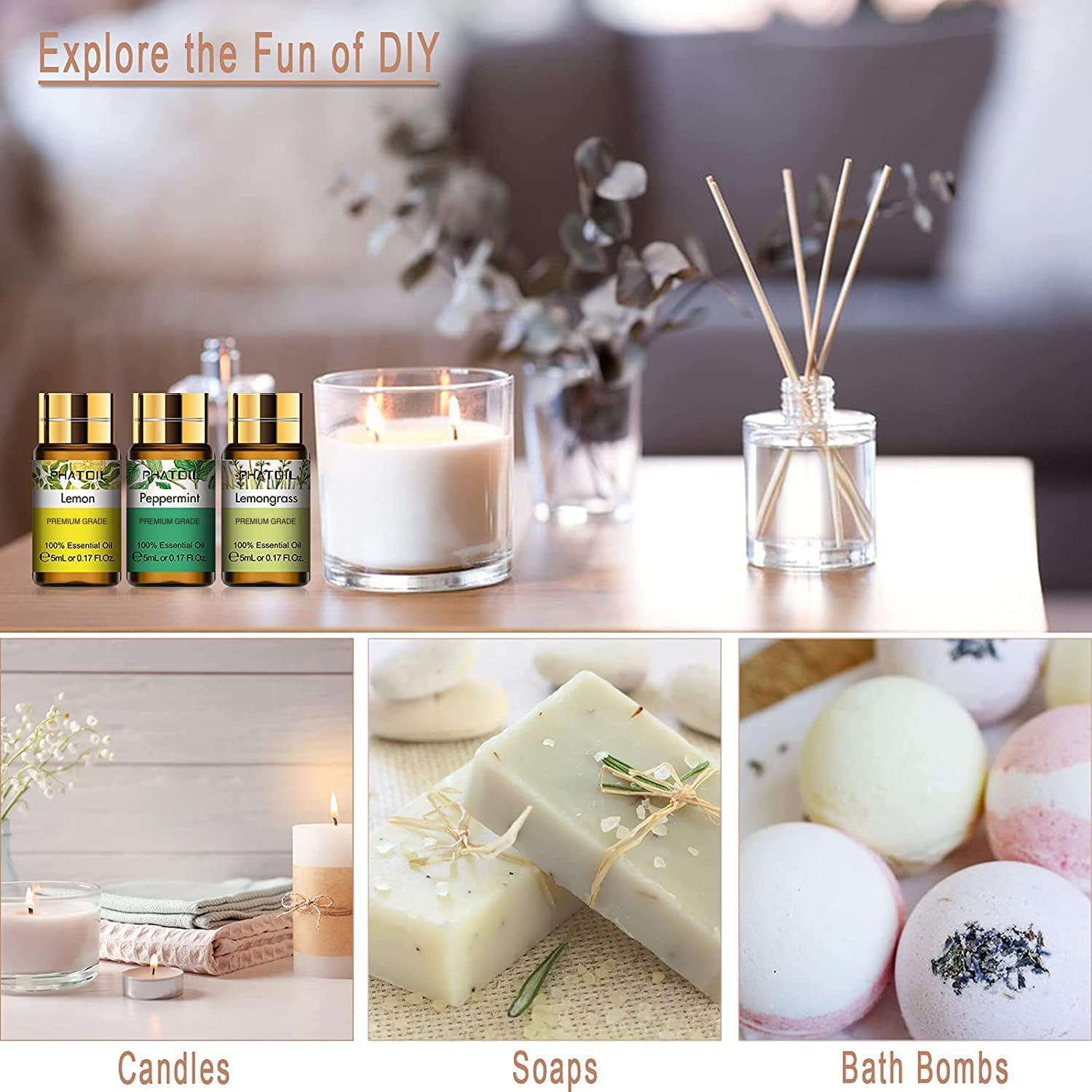 PHATOIL Essential Oils Gift Set 15 x 5ml, Pure Essential Oil Aromatherapy Oil for Skin Care, Hair Care, Bath, Ideal for Humidifier, Diffuser, Relax