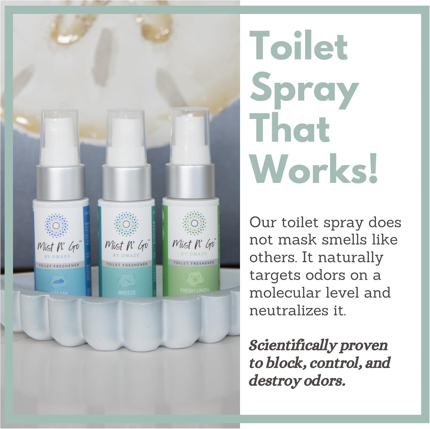 by Omaze Travel Toilet Spray Odor Eliminator - Toilet Freshener for Bathroom Air Deodorizer - Clean Mix, Travel Size (3x1oz)