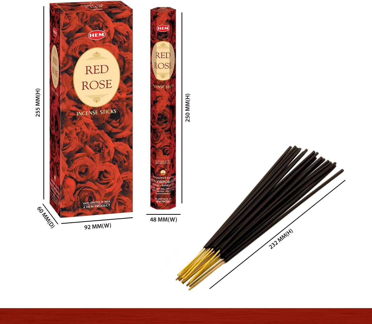 HEM Red Rose Premium Incense Sticks – (120 Sticks, 6 Boxes Inside) - 9 Inches Long,Dispel Negativity, Induce Relaxing Sleep, Spiritual Strength, Aromatherapy, and Strengthen Meditation Practices.