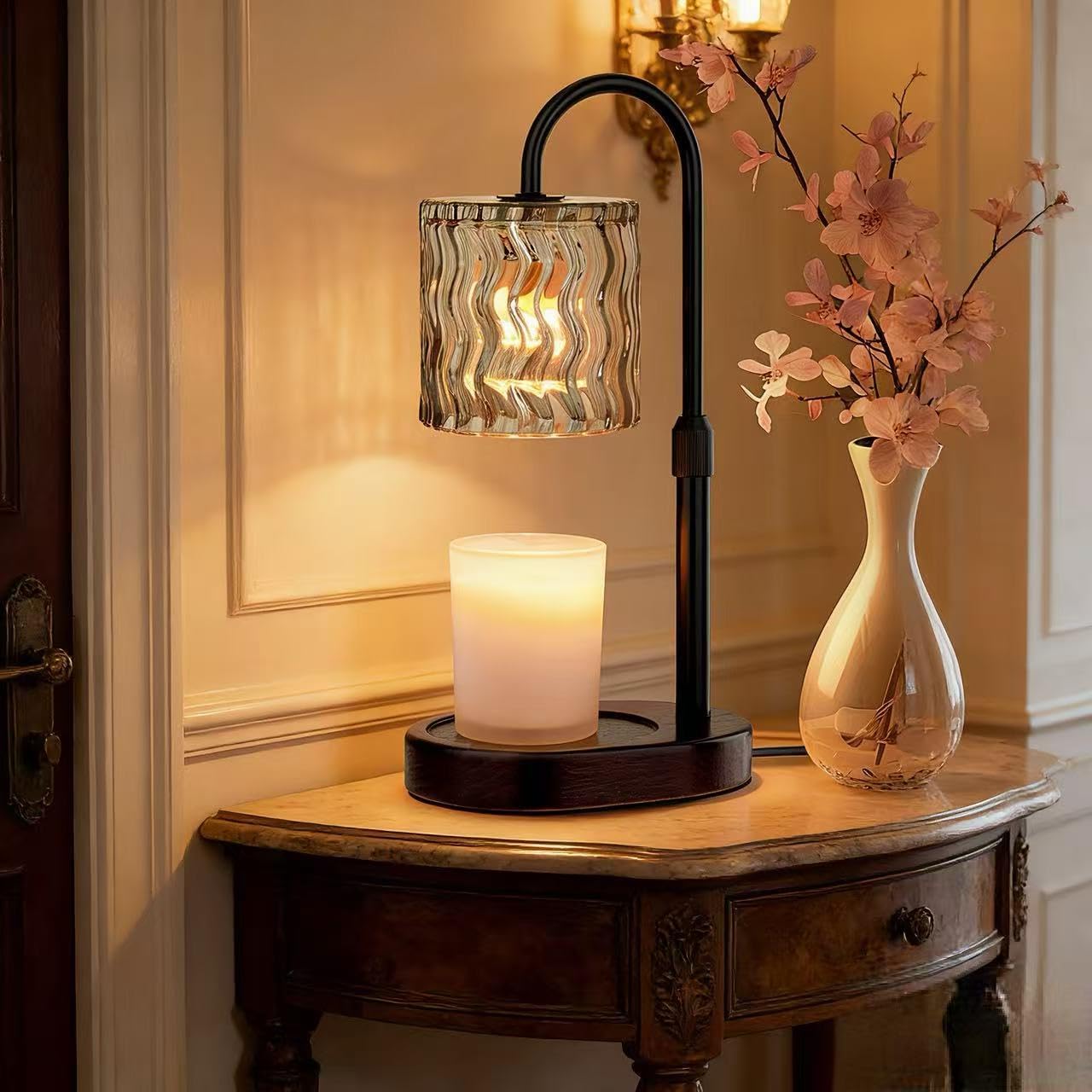 Candle Warmer Lamp Electric Timer: Height Adjustable Burner Jar- Dimmable Candles Warming Lamps - No Flame Scented Melts Wax - All Candle Jars Home Decor Table Light
