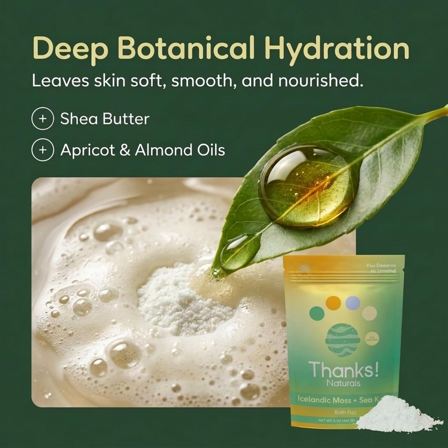 Bath Fizz, Icelandic Moss + Sea Kelp, Vegan & Natural Bath Fizz with Sea Moss, Vitamin E, Shea Butter & Himalayan Pink Salt, Spa at Home, Self Care Essential, Multiple Baths, 4 OZ