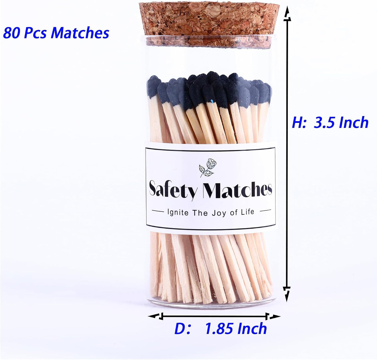 3" Black Matches Included with Match Holder, Candle Matches in a Jar, MatchJar with Striker, FireplaceMatches Bottle, Matchcloche with Strikers， SafetyMatches for Candles Fireplace BBQ Gril