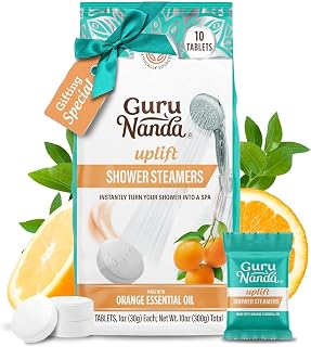 GuruNanda Uplift Shower Steamer Tablets (Pack of 10) - 100% Natural Orange Essential Oil Helps with Mood Enhancement & Relaxation and Eucalyptus aids in Congestion - Perfect for Home Spa & Self Care