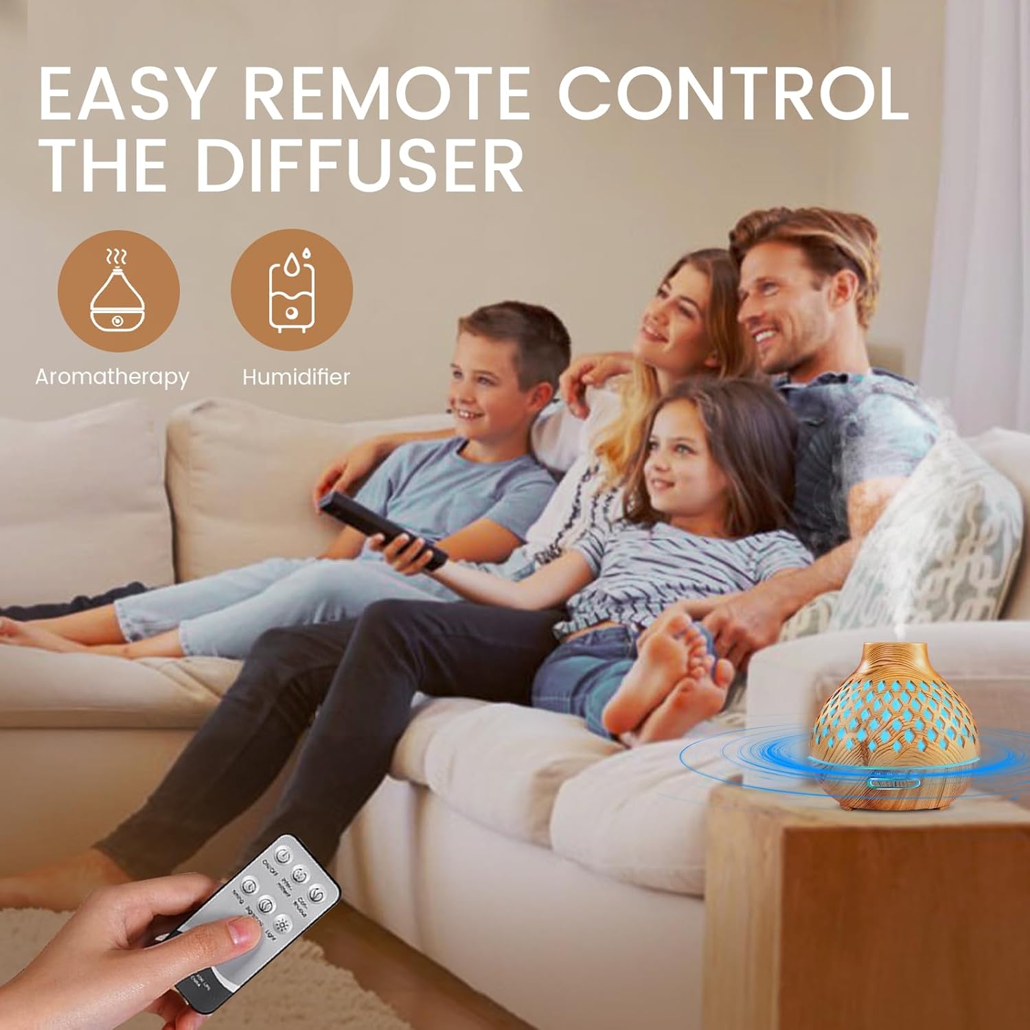 Aeshory Essential Oil Diffuser & 12 Essential Oils Set, 550ML Aromatherapy Diffuser for Home, Ultrasonic Cool Mist Humidifier with Remote Control 4 Timer 7 Color LED Light, Waterless Auto Off, Light