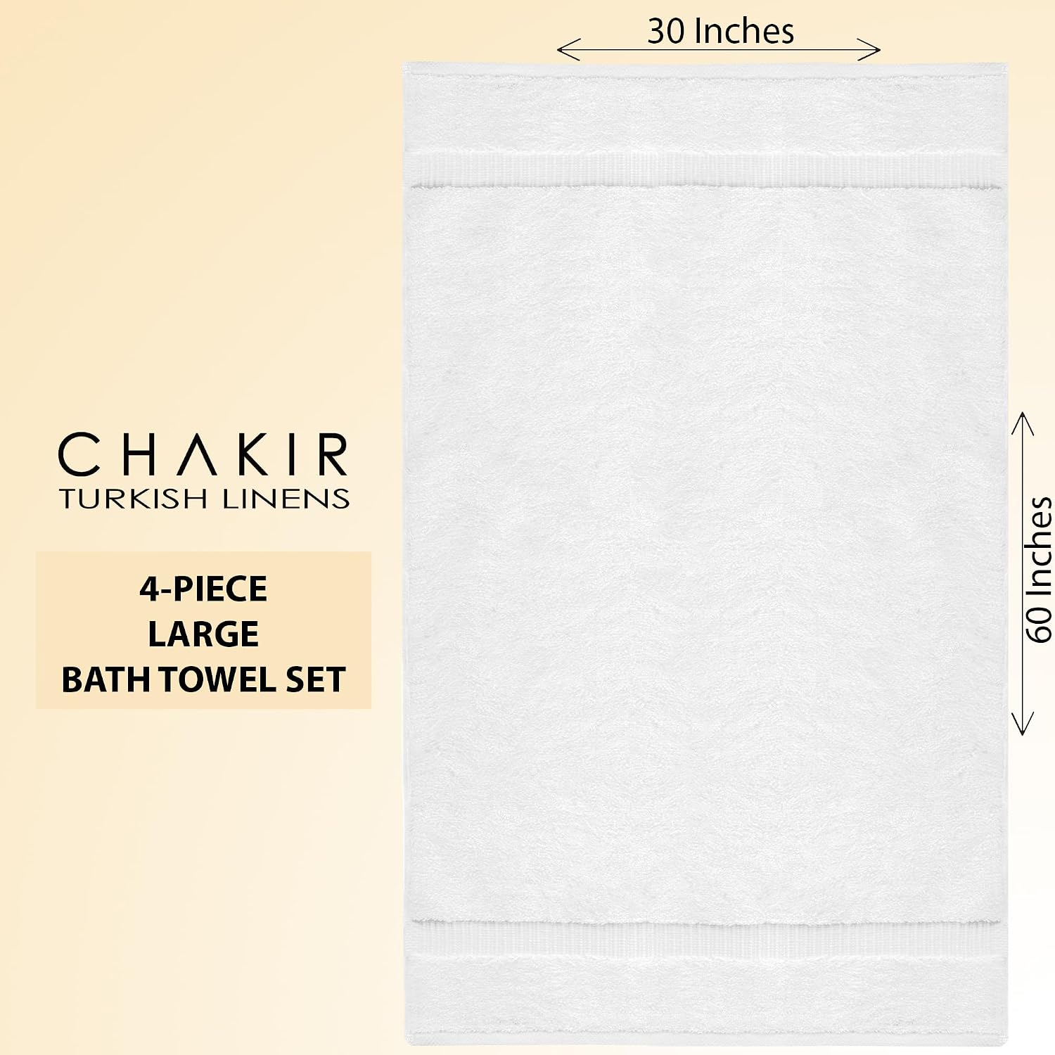 Chakir Turkish Linens 100% Cotton Premium Turkish Towels for Bathroom | 30'' x 60'' Large Bath Towels (4 Piece, White)