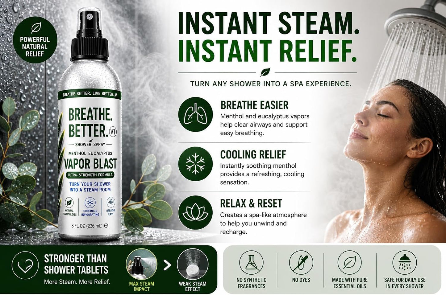 Vapor Blast - Menthol Eucalyptus Shower Steam Spray – Aromatherapy Mist – 4 oz
