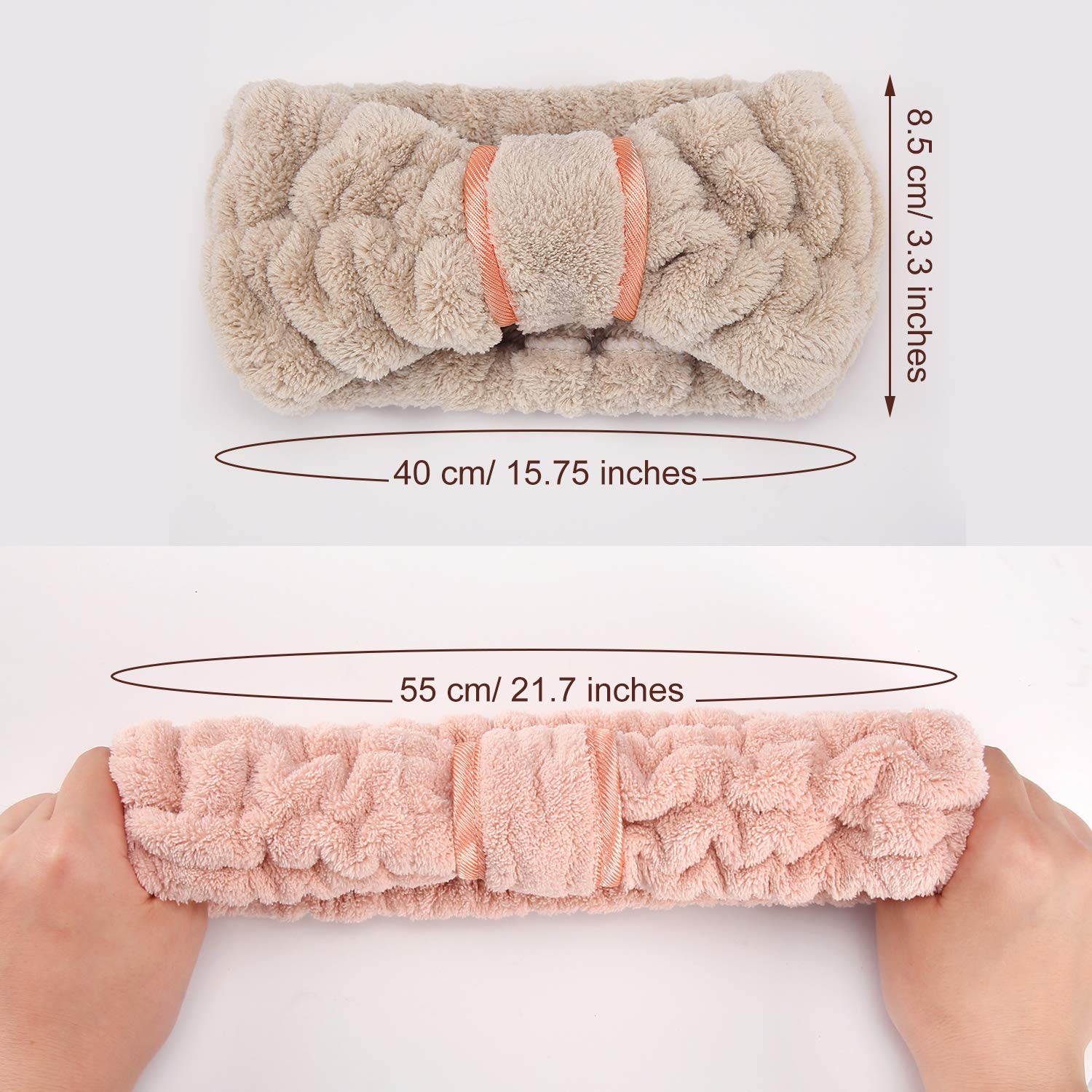 WILLBOND 4 Pack Microfiber Headbands Spa Facial Headbands Makeup Head bands Elastic Terry Cloth Head Wrap for Women Girls Washing Face Makeup Shower Yoga Sports(Coffee, Khaki, Pink and White)