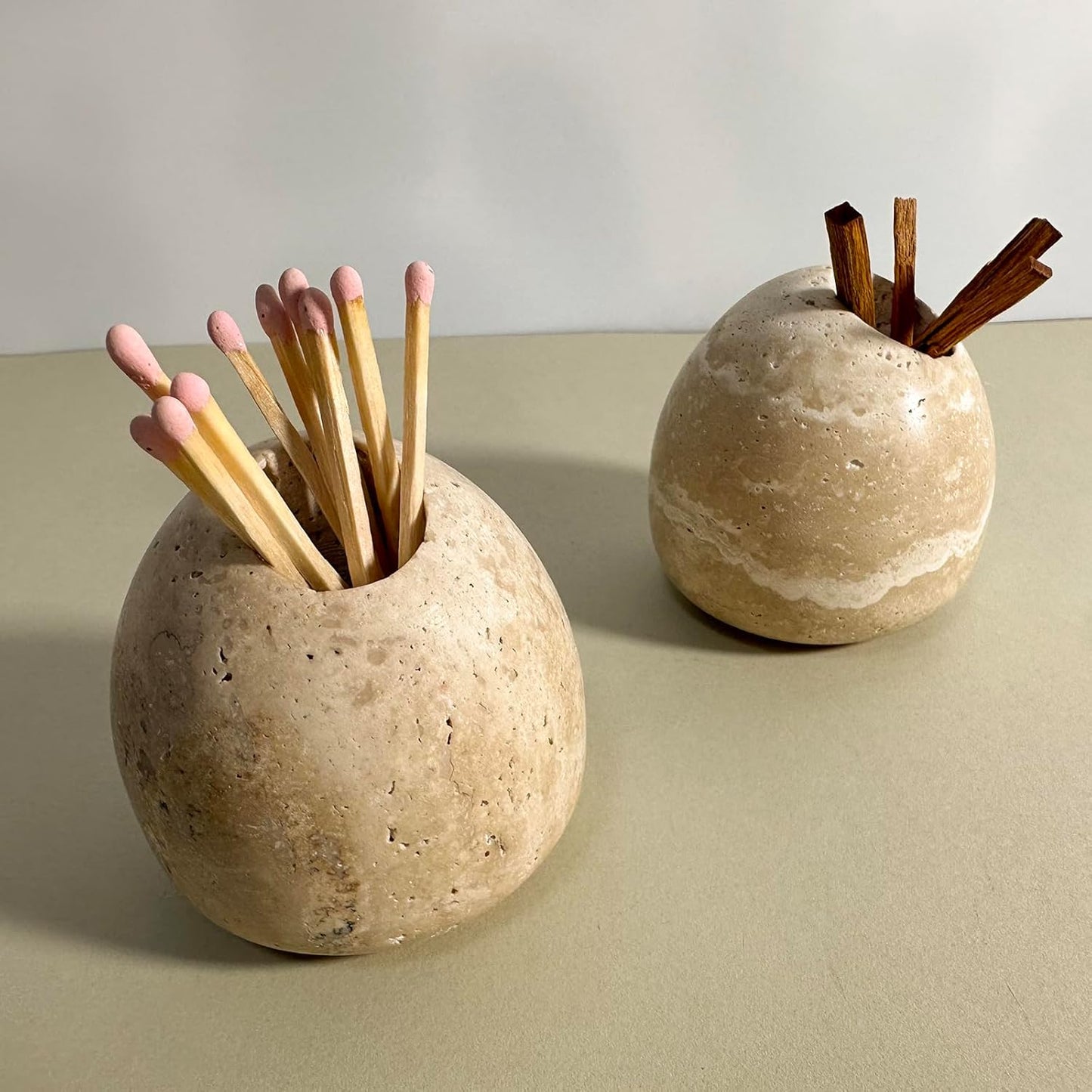 100% Travertine Match Holder |Toothpick Holder | Cute Beige Match Cloche | Matches Jar Box for Candles or Bathroom Decor | 3x3x3 | Matches NOT Included