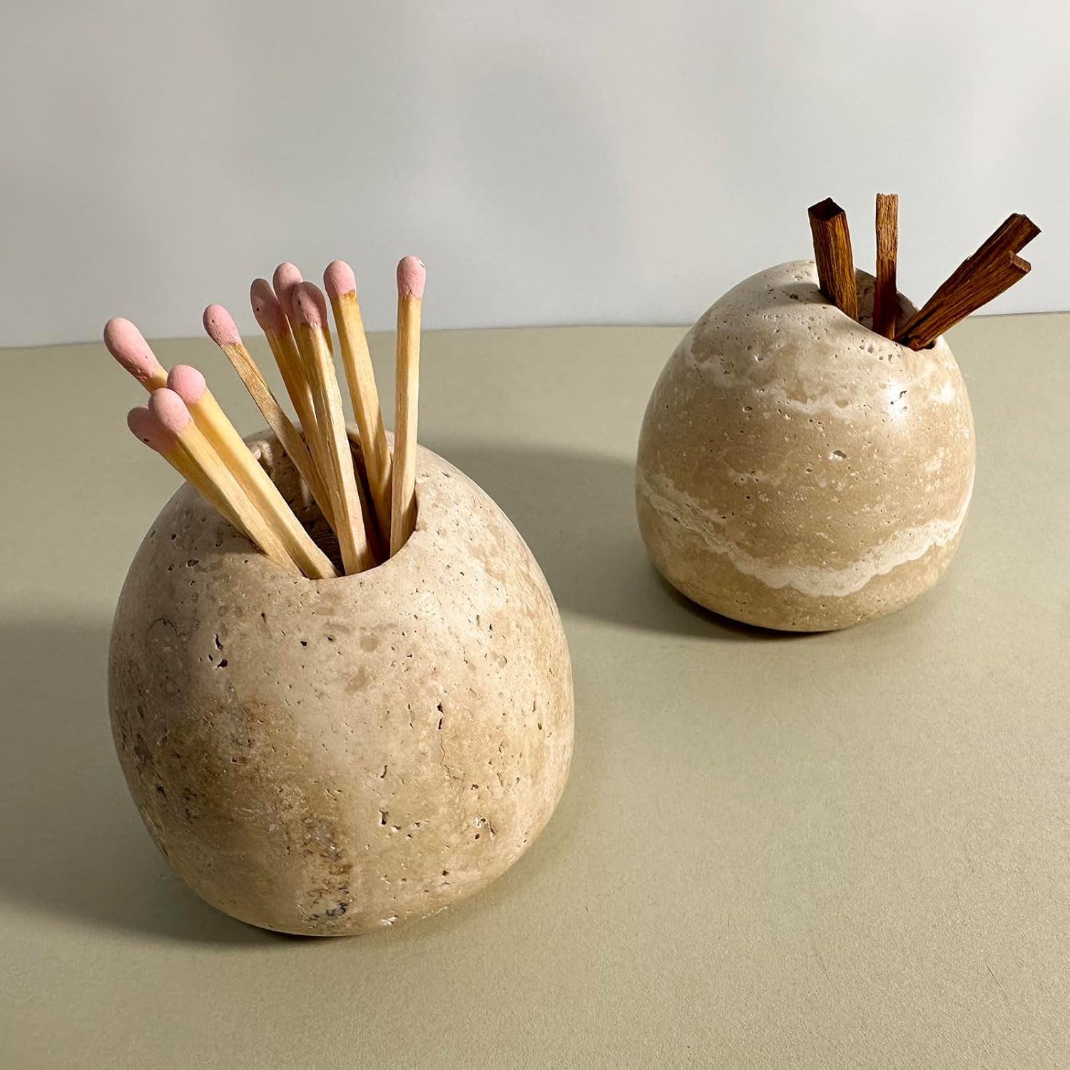 100% Travertine Match Holder |Toothpick Holder | Cute Beige Match Cloche | Matches Jar Box for Candles or Bathroom Decor | 3x3x3 | Matches NOT Included