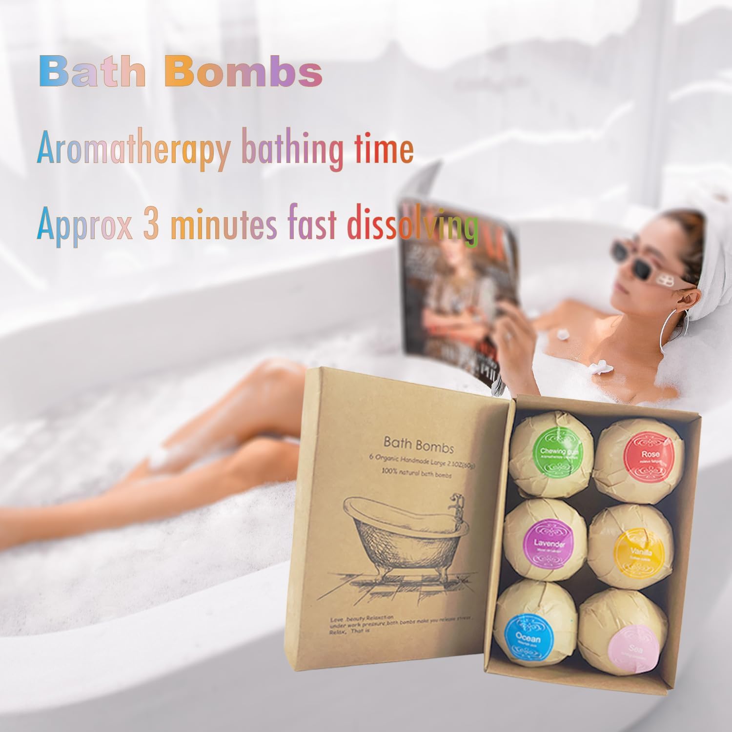 WYNK Bath Bombs Gift Set 6 Pack - Individually Wrapped Fizzy Bath Bombs with Floral Scent & Shea Butter for Soft Skin, Non-Staining Relaxing Aromatherapy Spa Bath