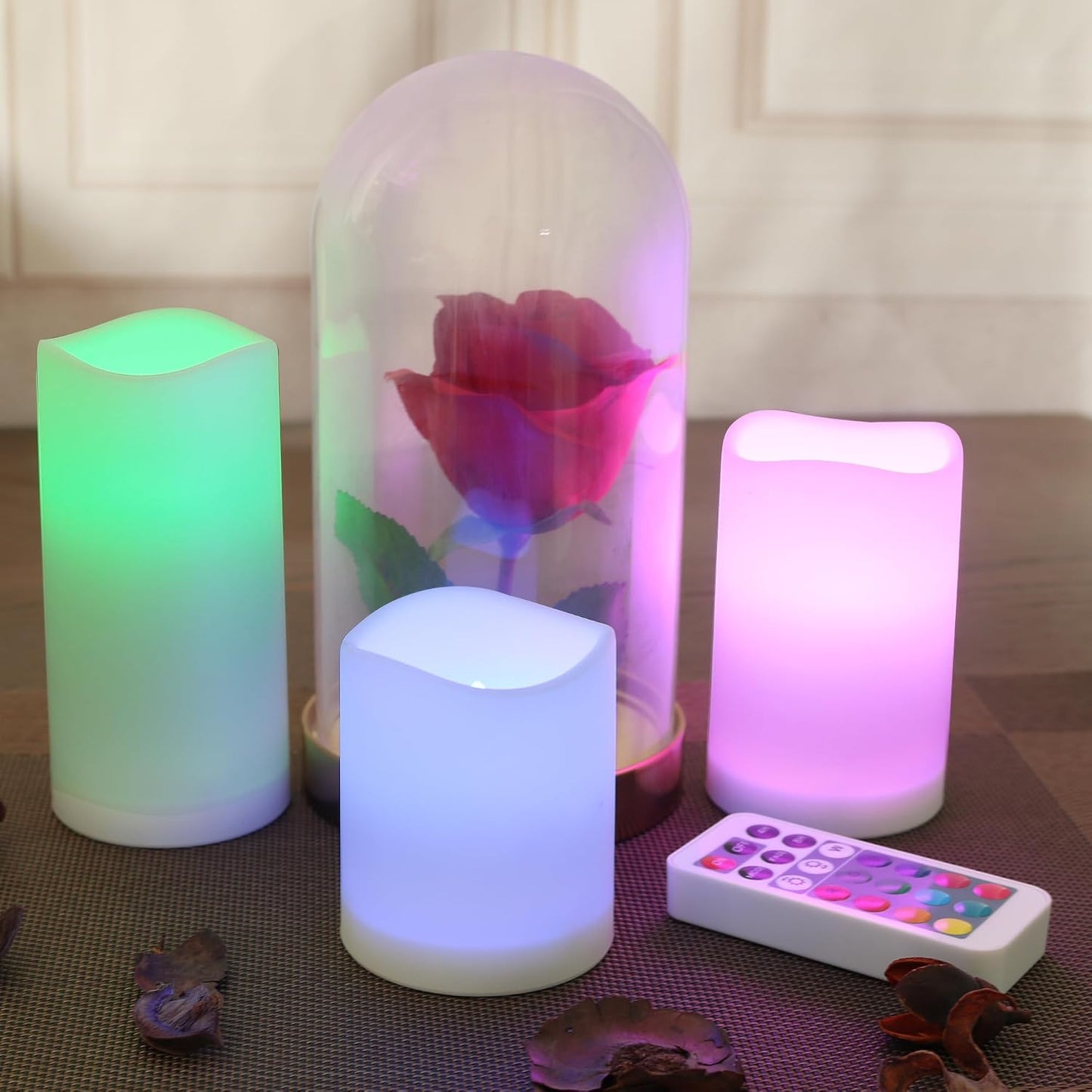 Remote Control flameless LED Candle Light, Outdoor/Indoor Color Changing Plastic Candle, Set of 3 use 3AAA Battery……