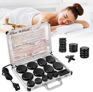 Hot Stones Massage Warmer Kit, 21 Pcs Hot Stones Massage Set, Hot Rocks Basalt Massage Stones for Home Spa Warming Therapy Relaxing